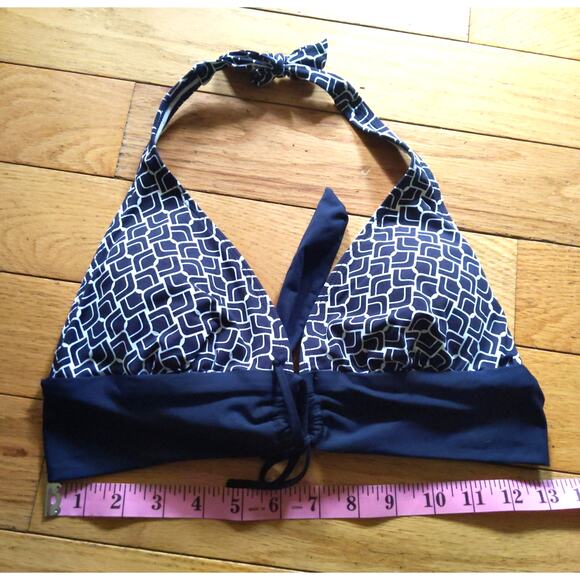 Nautica Navy Blue Bikini Set Geometric Print Halter Triangle Top Medium Swimwear - Picture 7 of 7